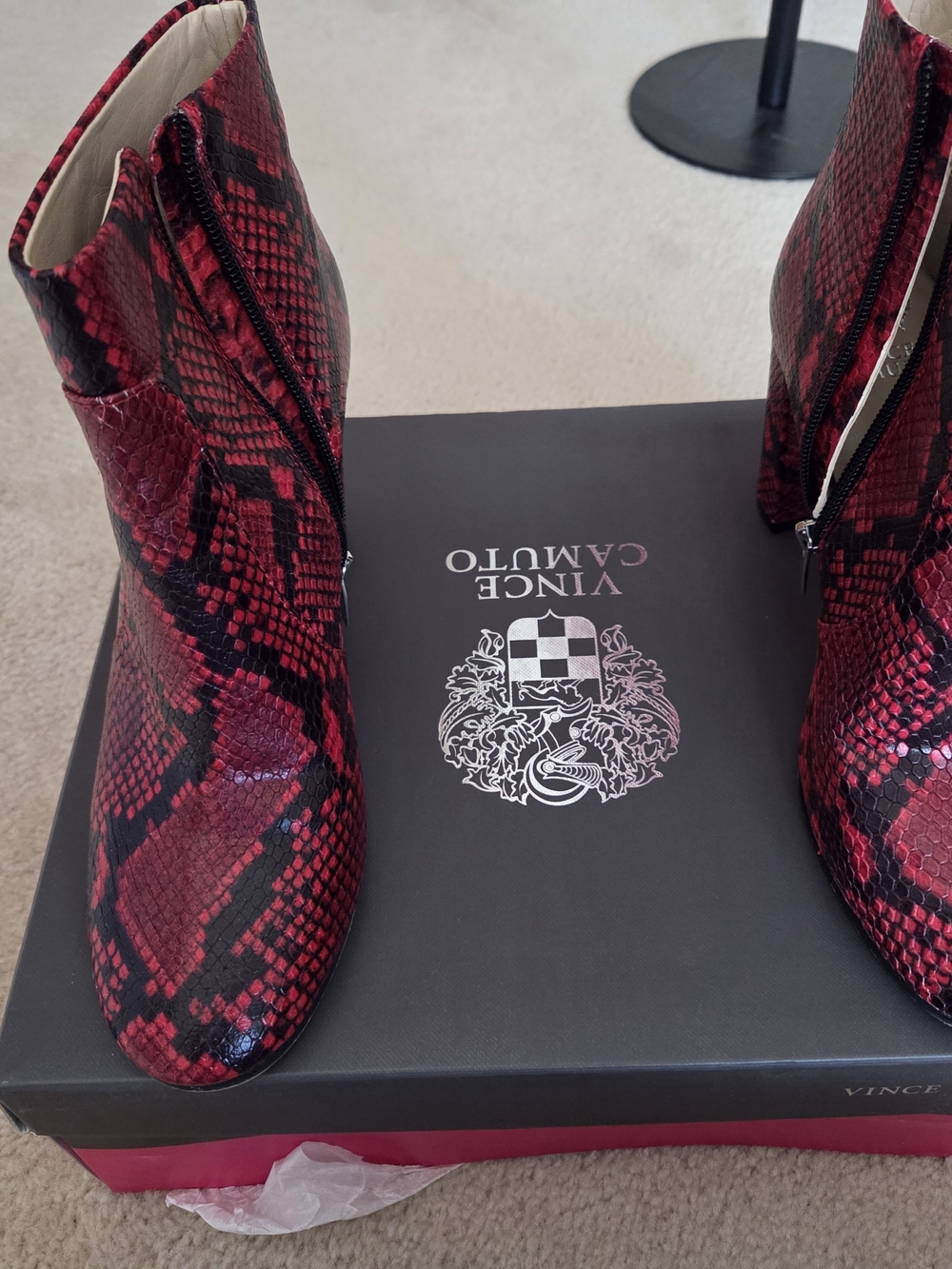Vince Camuto Red Snake-Print Ankle Boots - Picture 4 of 4